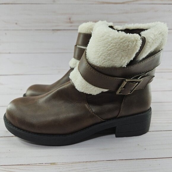 Rocket Dog Ankle Boots Womens Size 7 Faux Fur Trim Side Zip Bootie‎ C345 - Picture 1 of 9